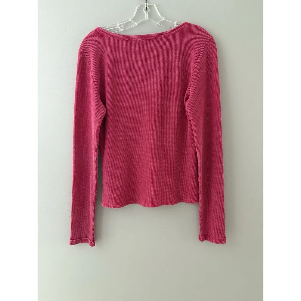 Pilcro Anthropologie Thermal Shirt Size L Pink Waffle Knit  V-Neck - Picture 11 of 12